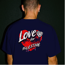 Love For Palestine T-shirt- Navy with red heart