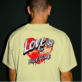 Love for Palestine T-shirt- off white with red heart