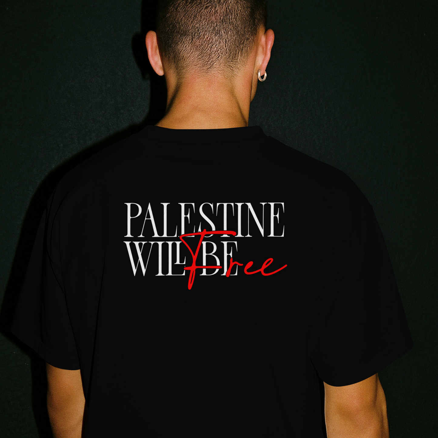 Stand for justice- Palestine will be free T-shirt- Black with white text