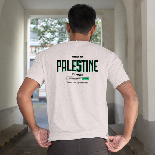 Freedom for Palestine graphic T-shirt in sport grey with ( Black and green text)