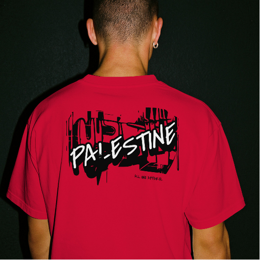 3D Bold Palestine Statement T-Shirt. - Red