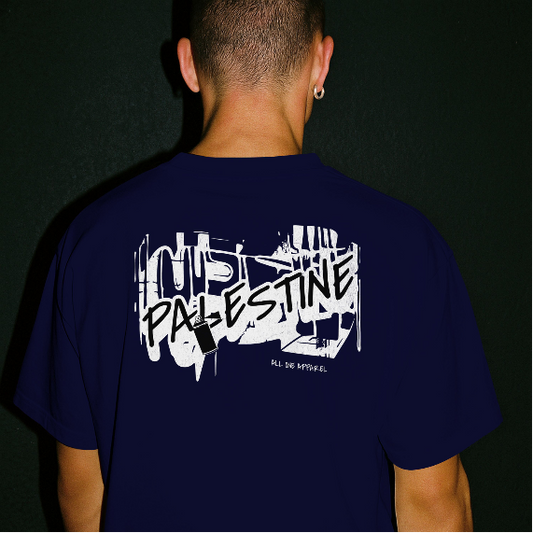 3D Bold Palestine Statement T-Shirt - Navy