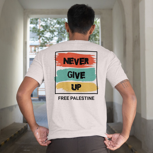 Free Palestine- Never give up tee in grey