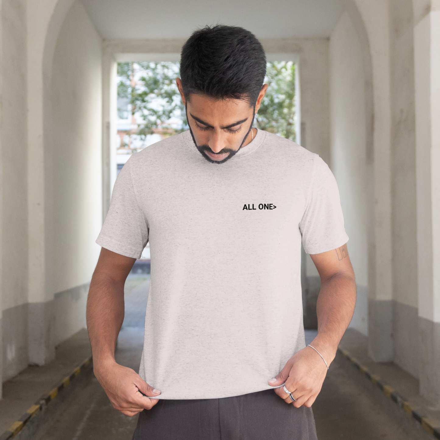 Palestine tee in sport grey with red bold text