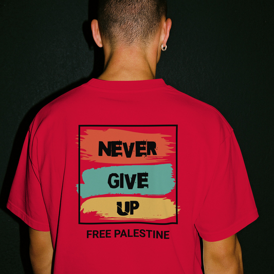 Free Palestine- Never give up tee in red