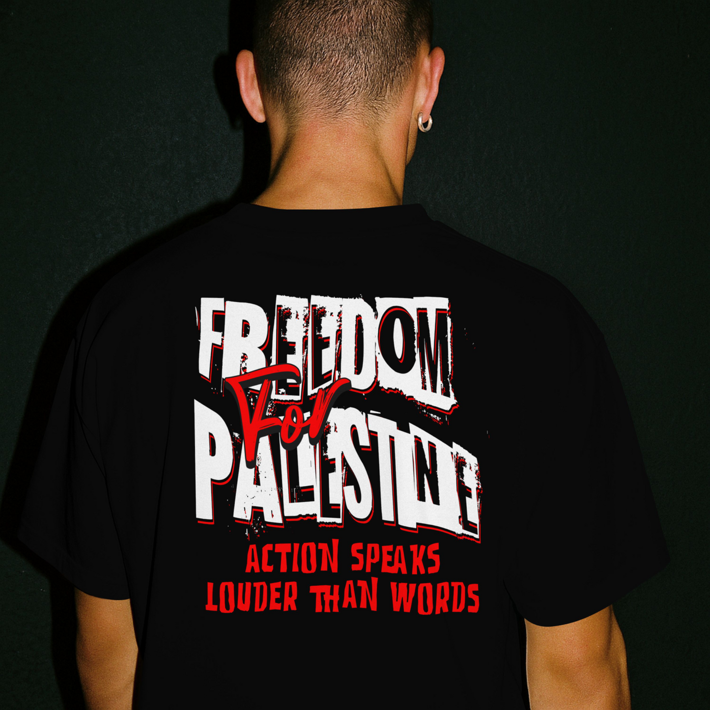 Free for people tee in black with white and red text