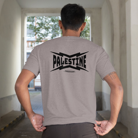 Palestine- power statement tee in graphite heather with black text