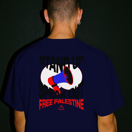 Free Palestine- speak out- statement tee in navy