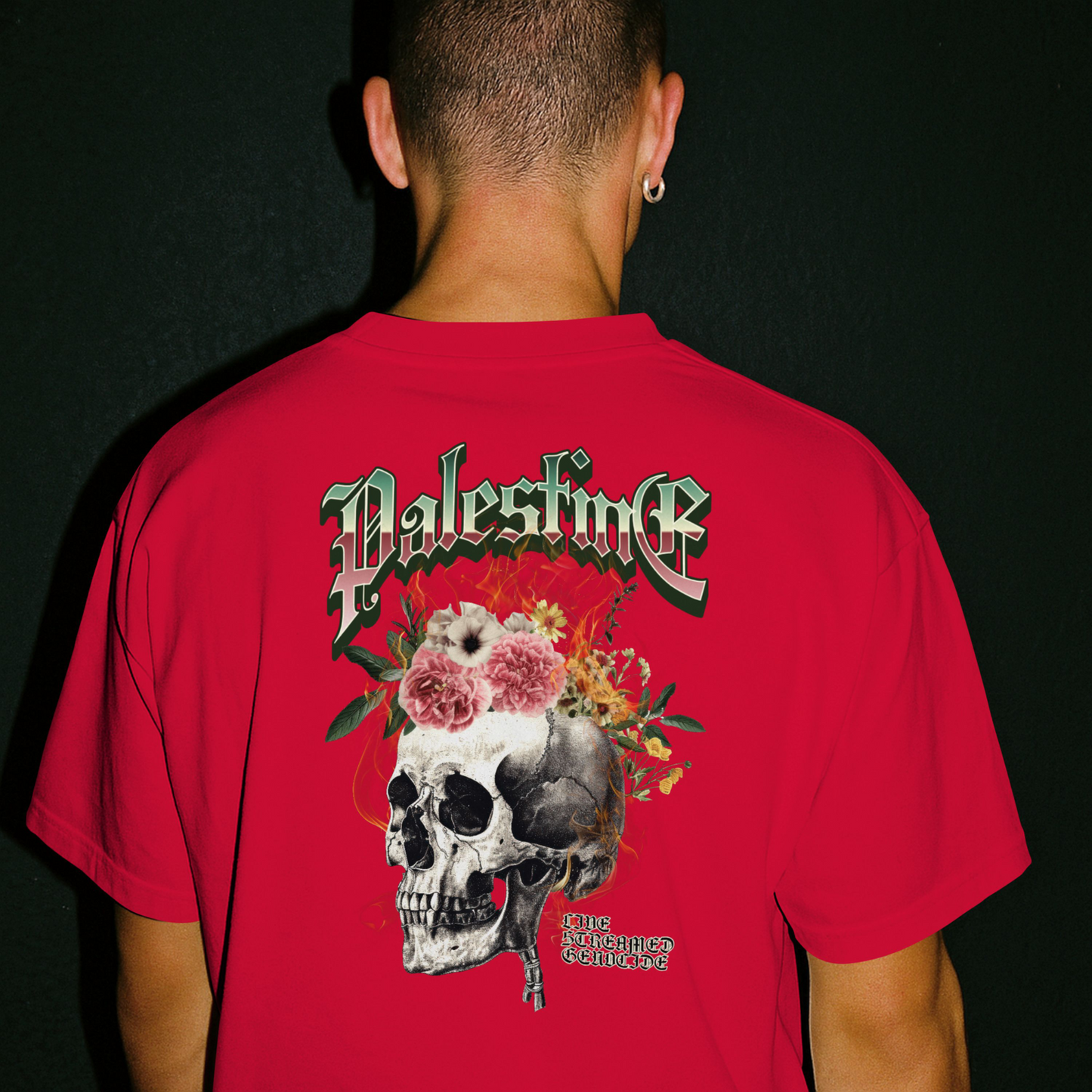 Skull bloom - Free Palestine tee in red