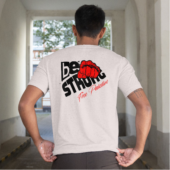 Free Palestine tee shirt in grey - with be strong graphic design