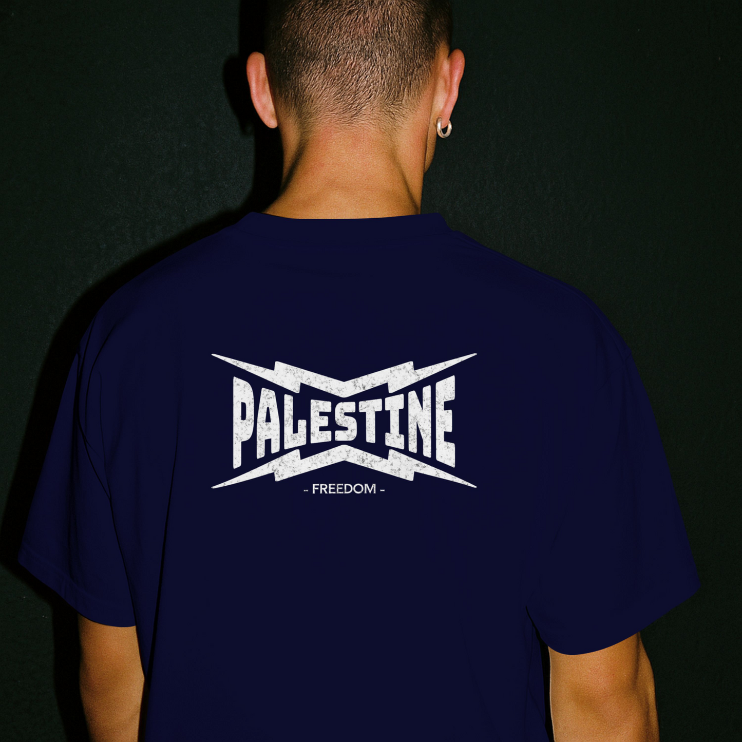Palestine- power statement tee in navy with white text