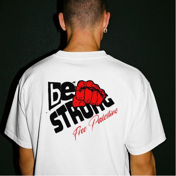 Free Palestine tee shirt in white - with be Strong Graphic Design