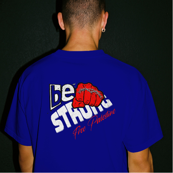 Free Palestine tee shirt in royal blue- with be strong graphic design