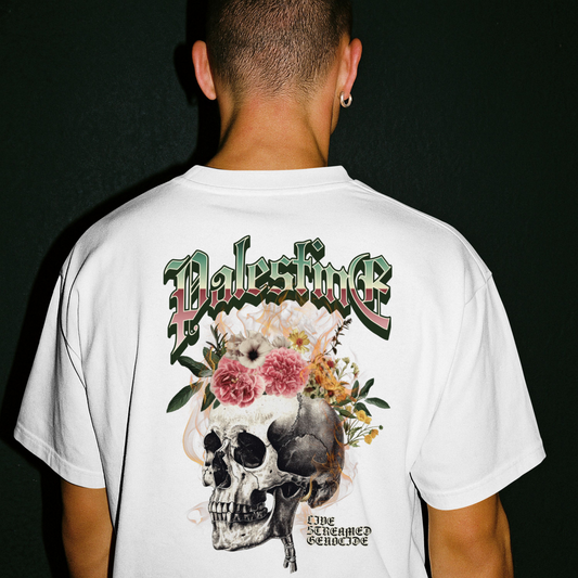Skull Bloom - Free Palestine tee in white