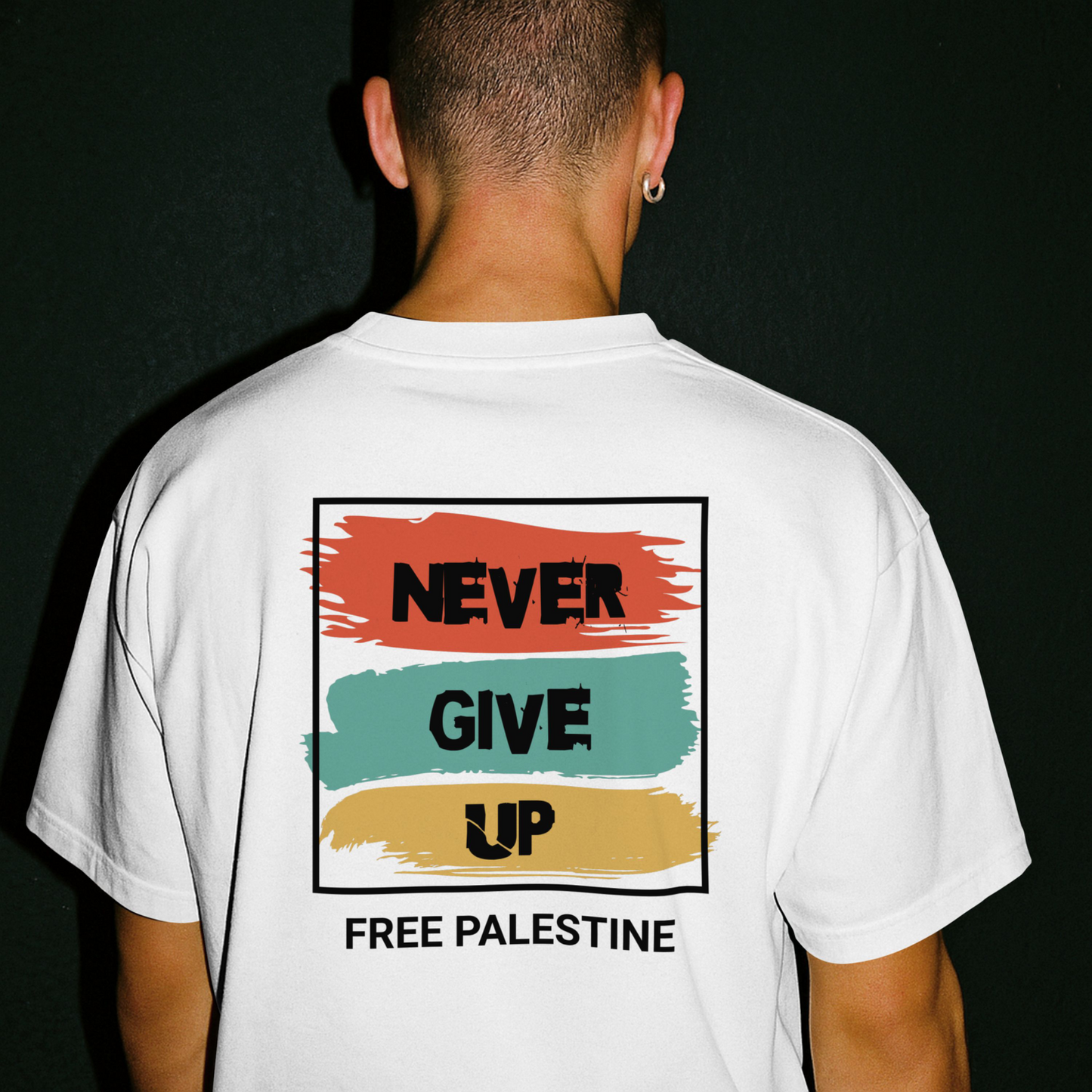 Free Palestine- Never give up tee shirt in white