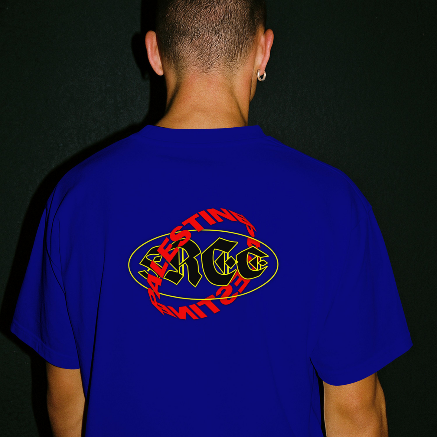 Free Palestine-Distorted Text Graphic Tee in royal blue