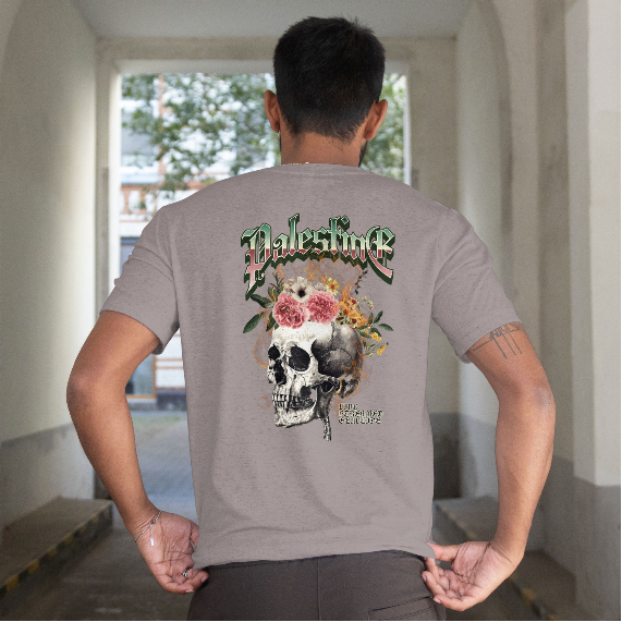 Skull Bloom – Free Palestine Tee in graphite heather