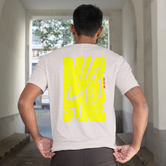 Palestine tee in sport grey with yellow bold text