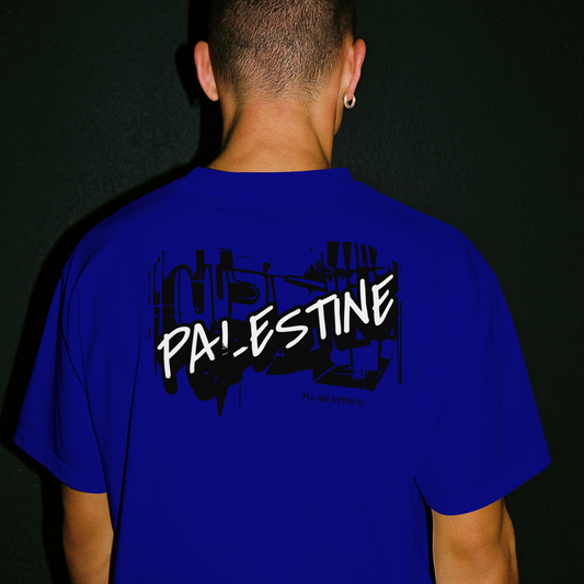 3D Bold Palestine Statement T-shirt- Royal blue ( Black and white graphic)