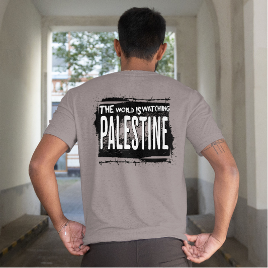 Eyes on Gaza – Statement Graphic Tee in graphite heather
