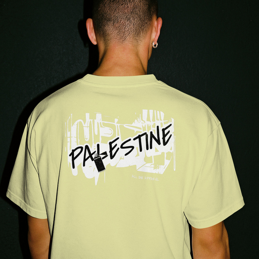3D Bold Palestine Statement T-shirt- Off White (Black and White graphic)