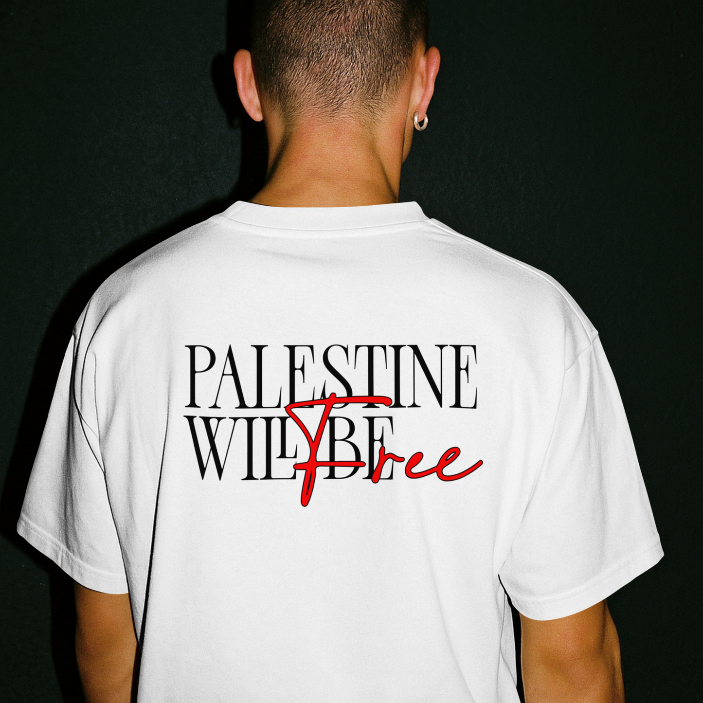 Stand for justice - Palestine will be free T-shirt- white (red and black text)
