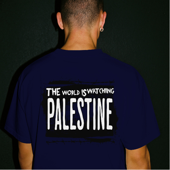 Eyes on Gaza - Statement Graphic Tee in navy