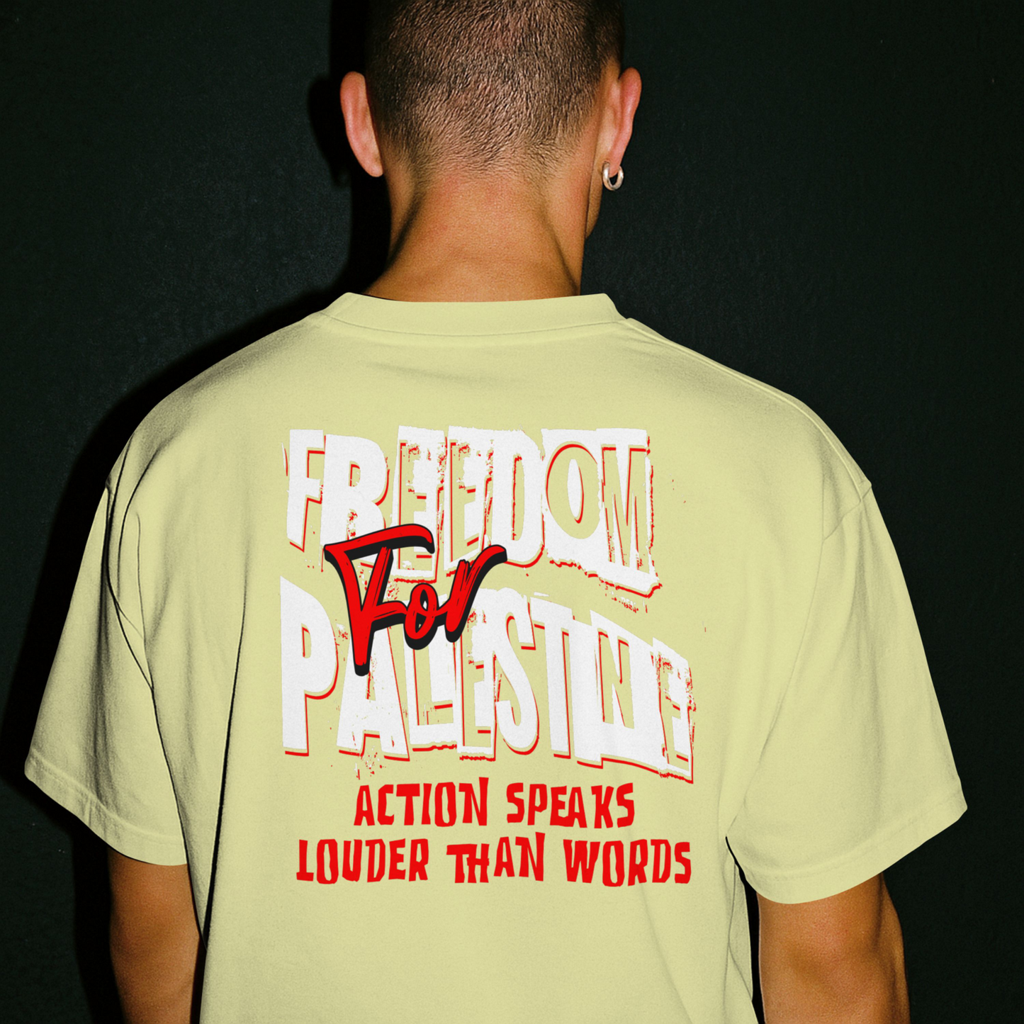 Free for Palestine tee in off-white with Red and white design