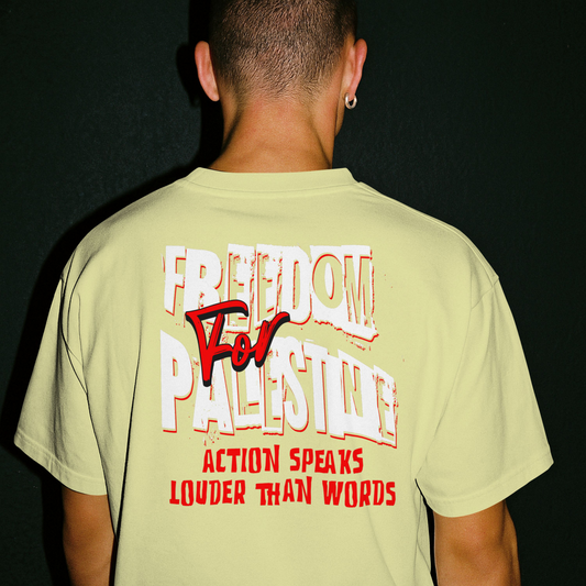 Free for Palestine tee in off-white with Red and white design