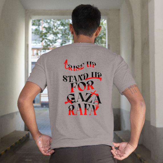 Stand up for Gaza statement tee- heather grey