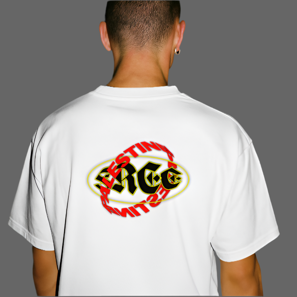 Free Palestine- distorted Text Graphic Tee in white