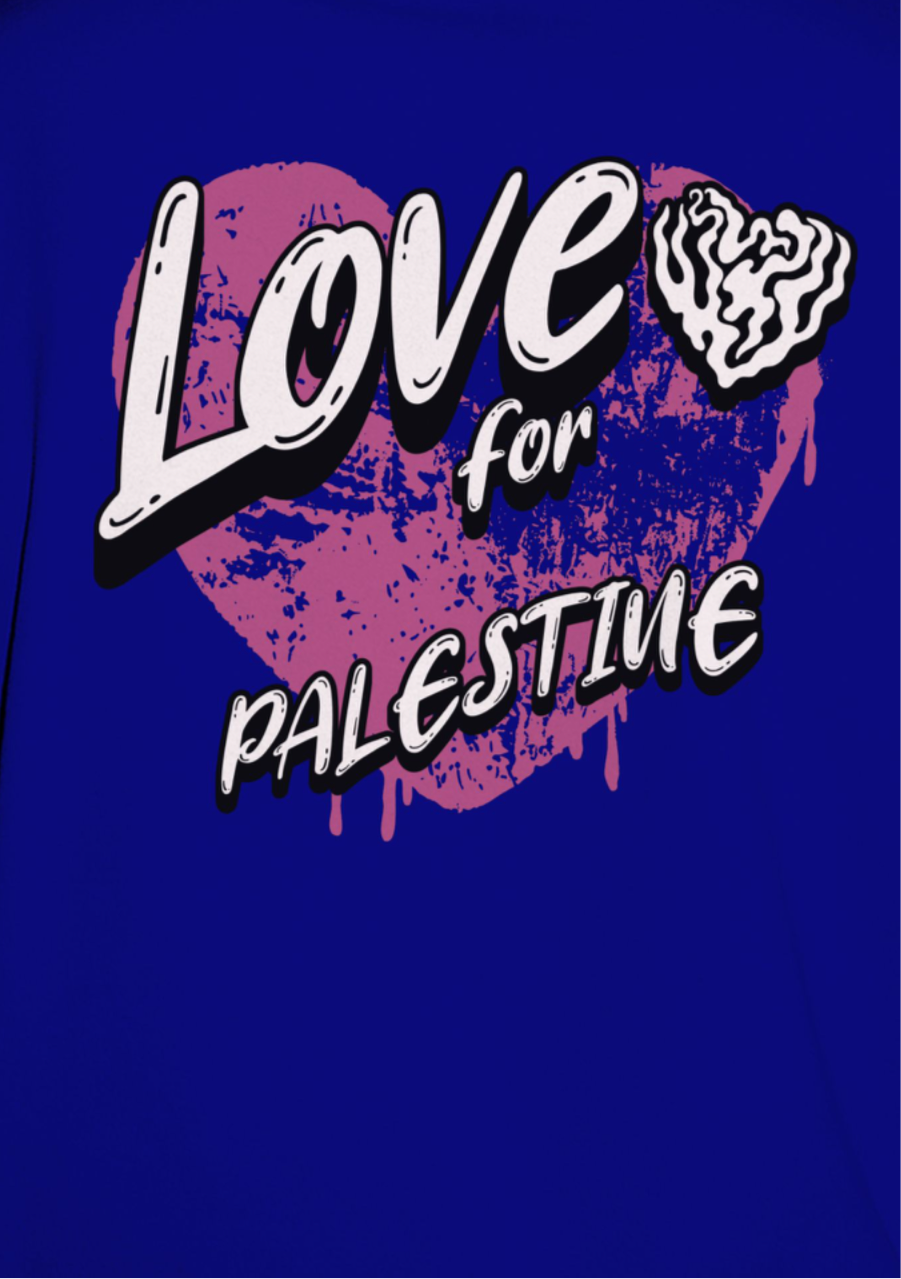 Love for Palestine T-shirt- royal blue with purple heart