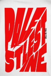 Palestine tee in white with red bold text