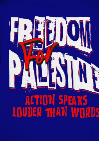Freedom for Palestine tee in royal blue and off-white