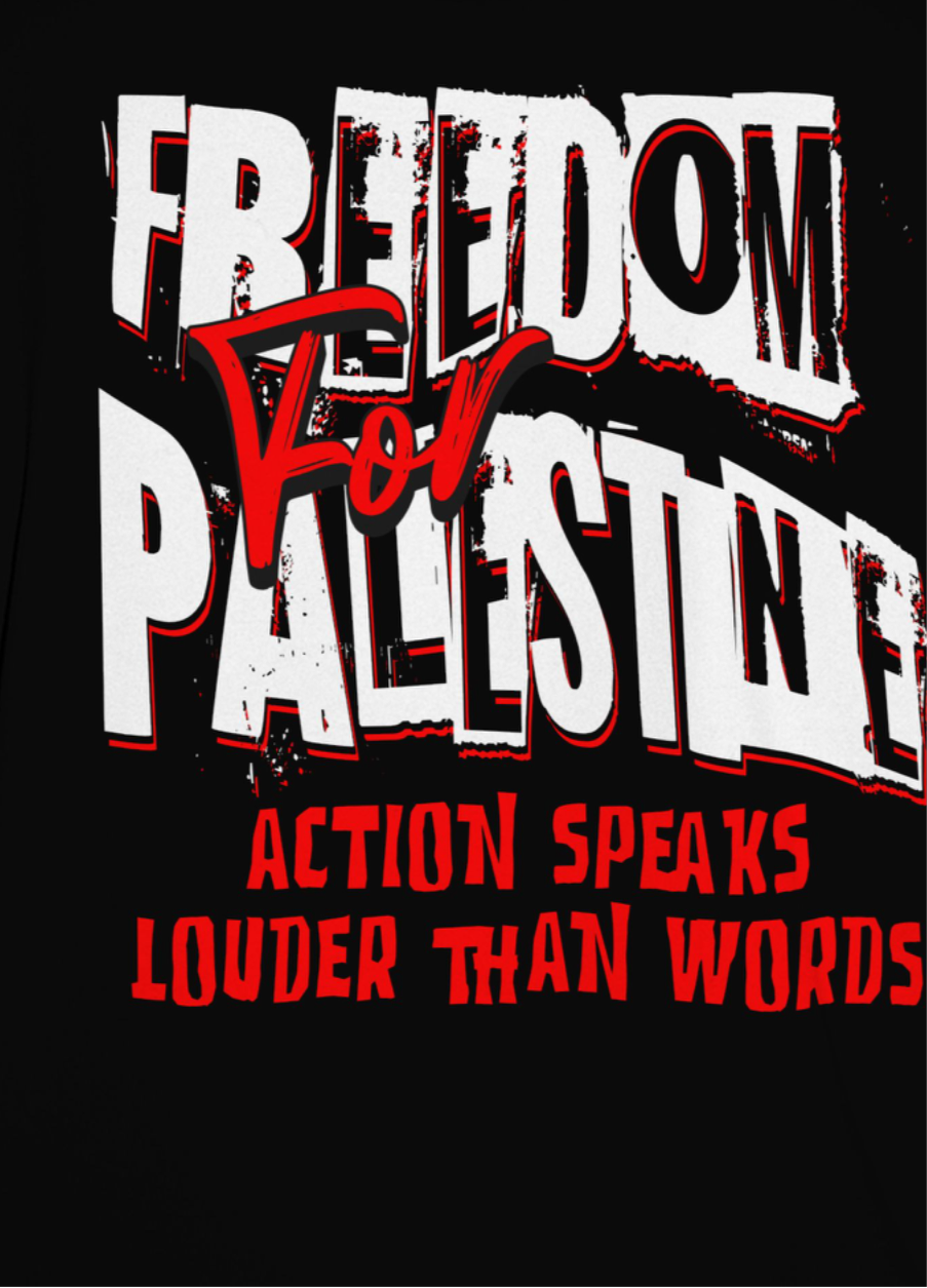 Free for people tee in black with white and red text