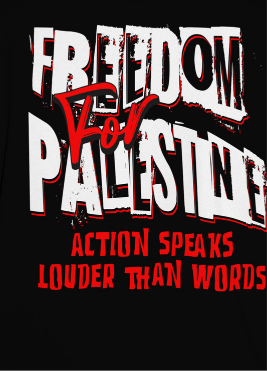 Free for people tee in black with white and red text