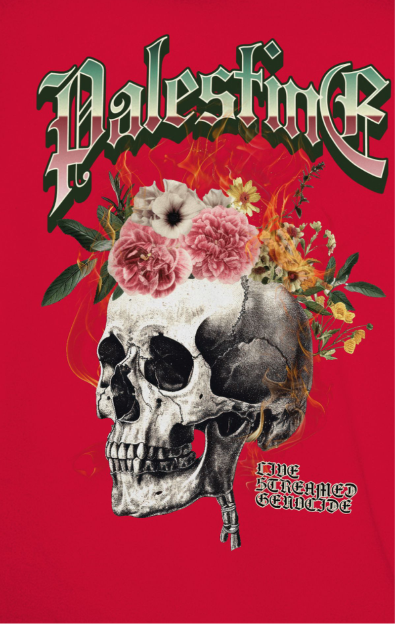 Skull bloom - Free Palestine tee in red
