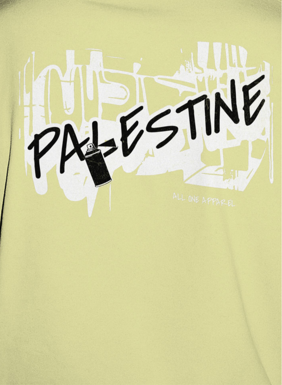 3D Bold Palestine Statement T-shirt- Off White (Black and White graphic)