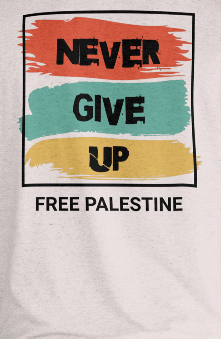 Free Palestine- Never give up tee in grey