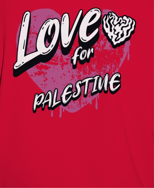 Love for Palestine T-shirt - Red with purple heart