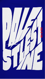 Palestine tee in royal blue with white bold text