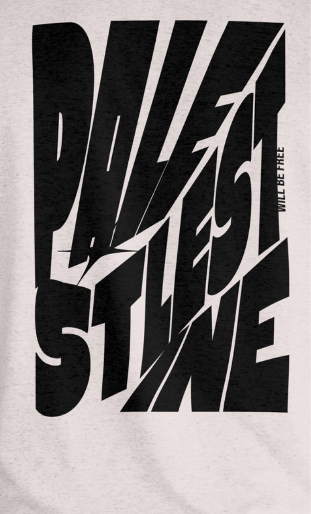 Palestine tee in sport grey with black bold text