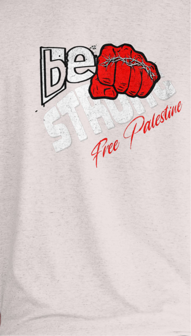 Free Palestine tee shirt in grey -with white and black graphic design