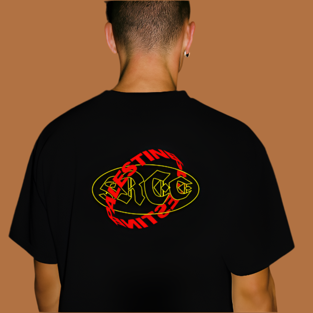 Free Palestine- Distorted Text Graphic Tee in black