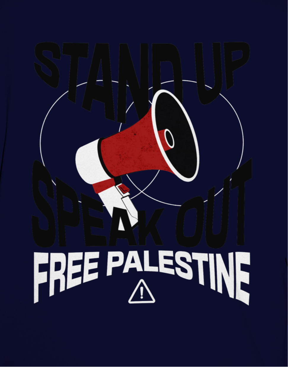 Free Palestine- speak out - statement tee in navy with black and white text