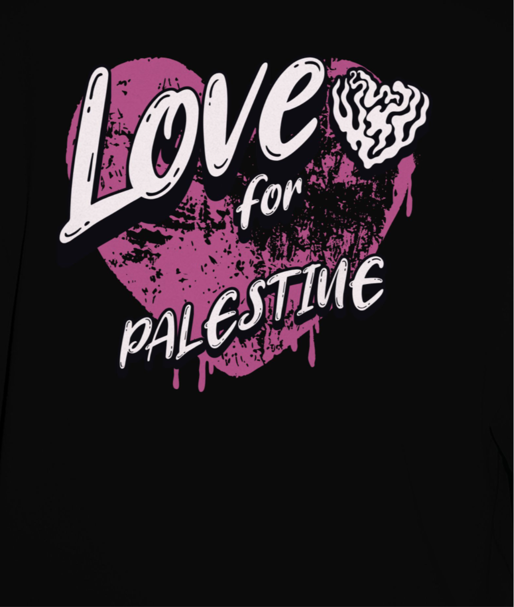 Love for Palestine T-shirt- black with purple heart