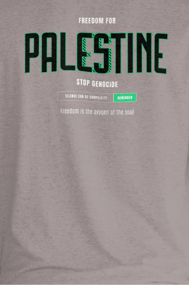Freedom for Palestine men’s graphic T-shirt in graphite heather
