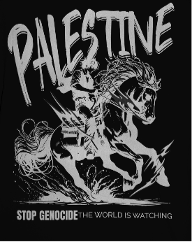 Free Palestine tee in black -with silver horse design