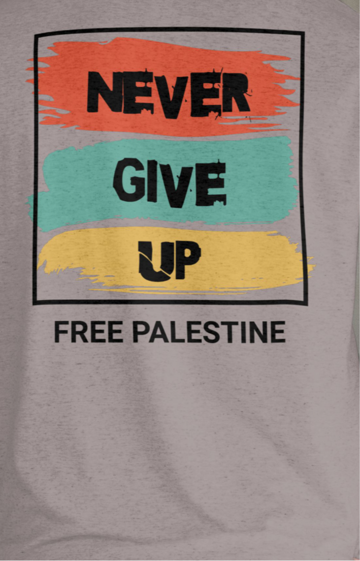 Free Palestine- Never give up statement tee in heather grey