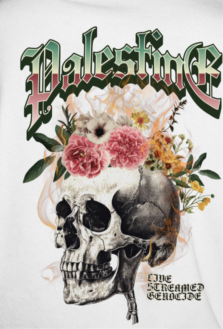 Skull Bloom - Free Palestine tee in white